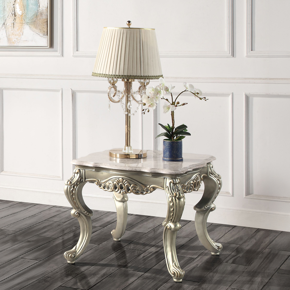 ACME - Miliani End Table with Marble Top in Natural Marble Top/Antique Bronze