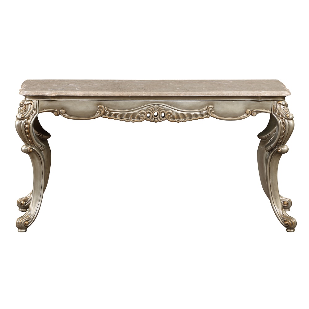 ACME - Miliani Sofa Table with Marble Top in Natural Marble Top/Antique Bronze