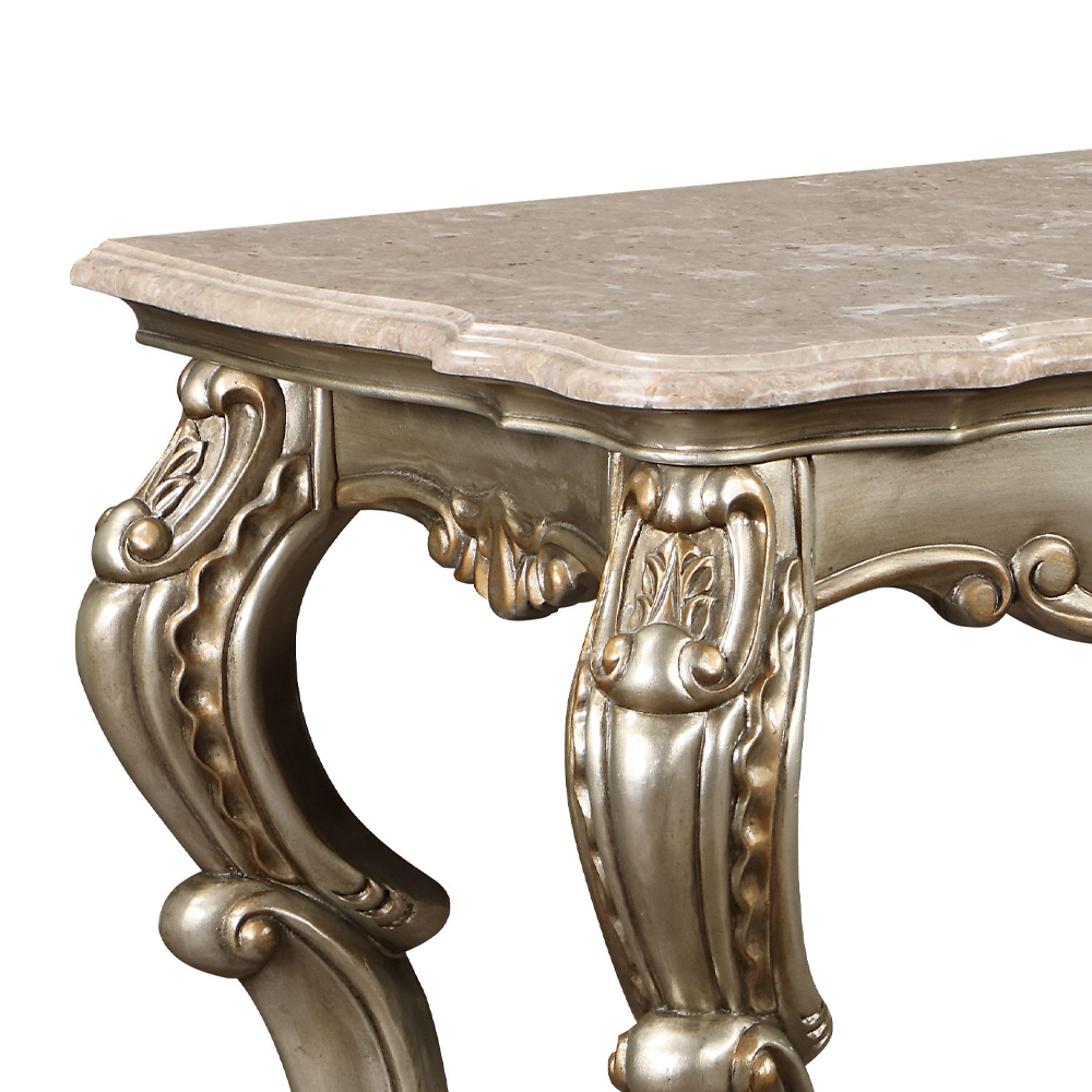 ACME - Miliani Sofa Table with Marble Top in Natural Marble Top/Antique Bronze