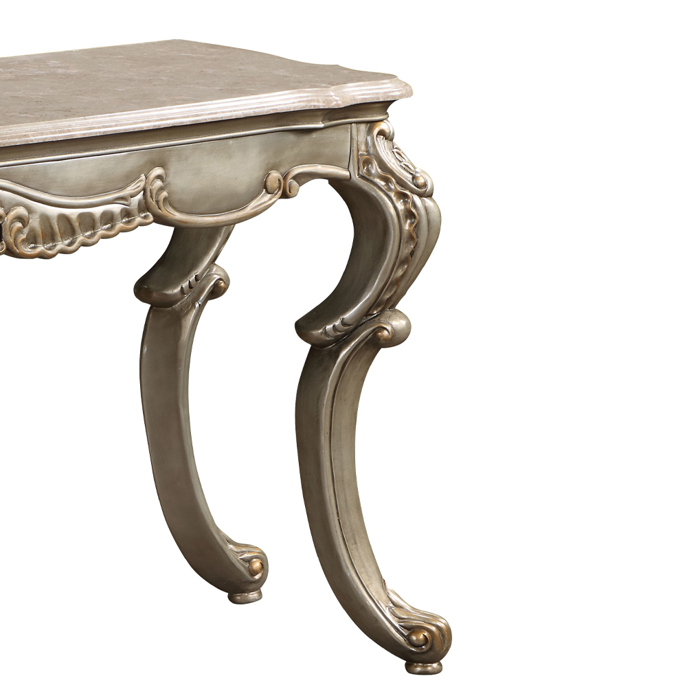 ACME - Miliani Sofa Table with Marble Top in Natural Marble Top/Antique Bronze