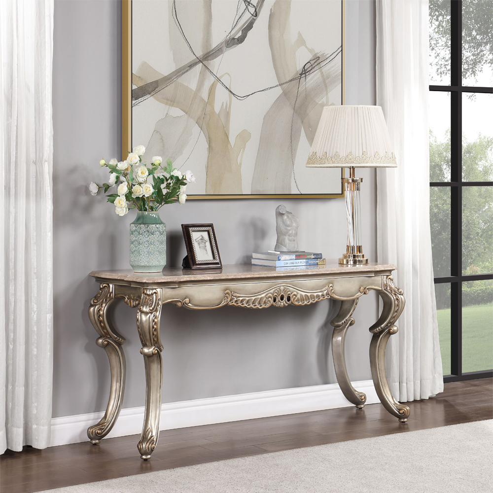 ACME - Miliani Sofa Table with Marble Top in Natural Marble Top/Antique Bronze