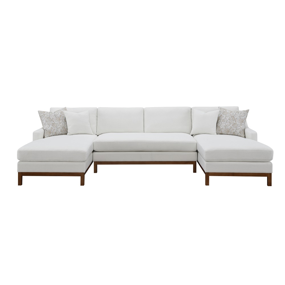 ACME - Valiant Sectional Sofa with 4 Pillows in Ivory Chenille