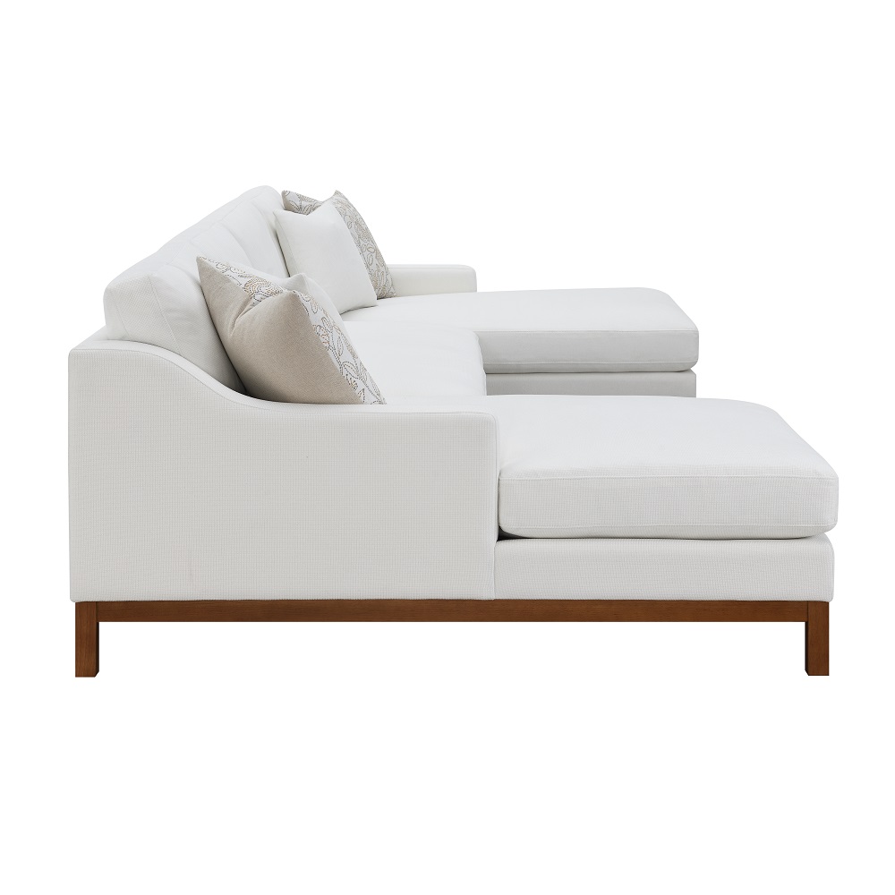 ACME - Valiant Sectional Sofa with 4 Pillows in Ivory Chenille