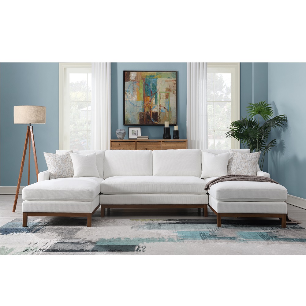 ACME - Valiant Sectional Sofa with 4 Pillows in Ivory Chenille