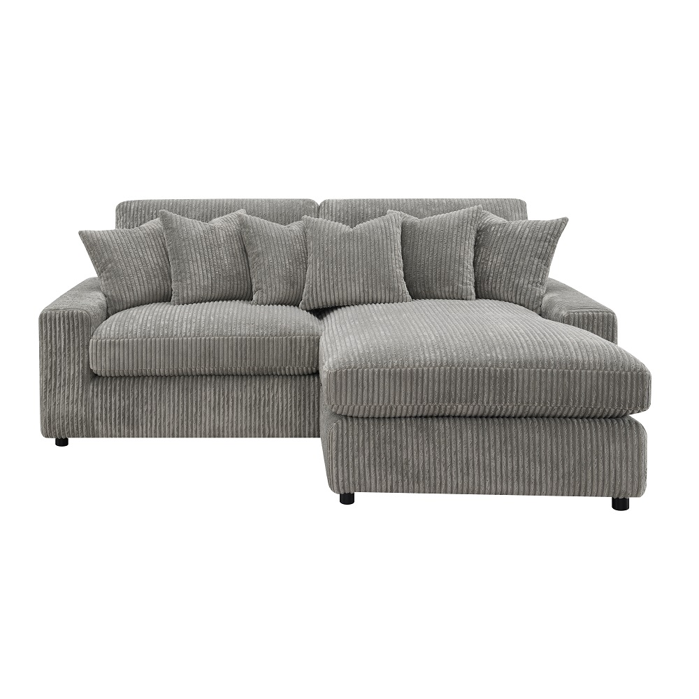 ACME - Tavia Reversible Sectional Sofa with 6 Pillows in Gray Corduroy