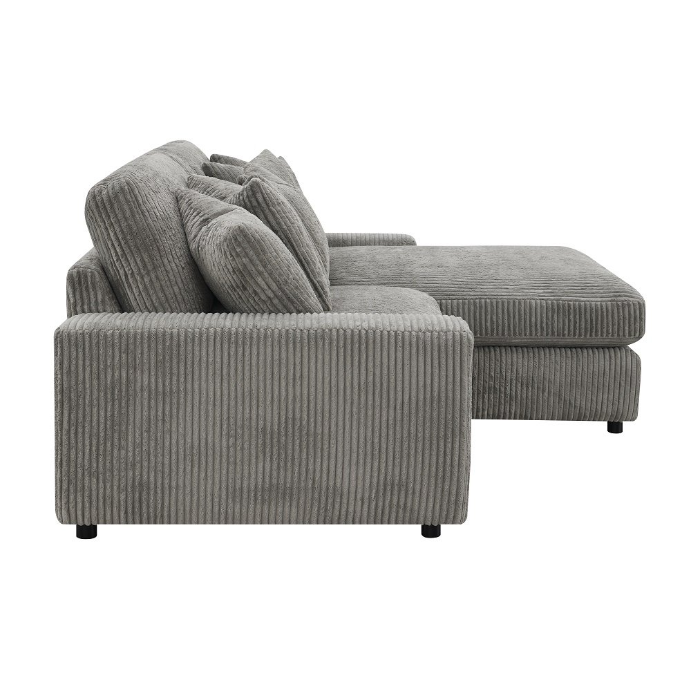 ACME - Tavia Reversible Sectional Sofa with 6 Pillows in Gray Corduroy