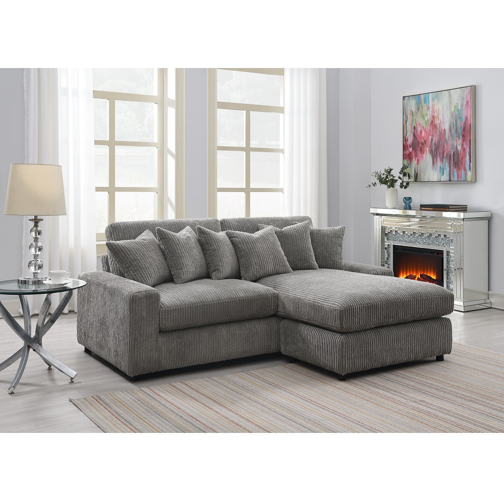 ACME - Tavia Reversible Sectional Sofa with 6 Pillows in Gray Corduroy