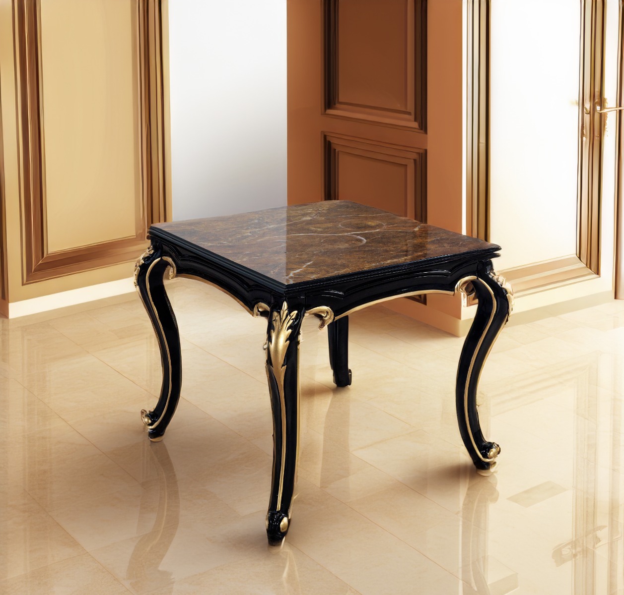 ACME - Betria End Table in Engineered Stone Top/Gold/Black