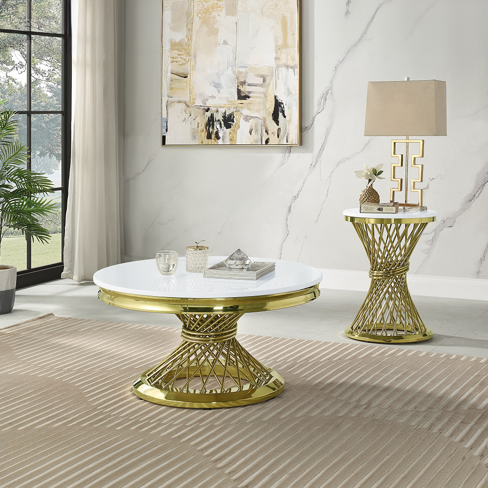 ACME - Fallon Coffee Table with Engineered Stone Top in Engineered Stone Top/Gold