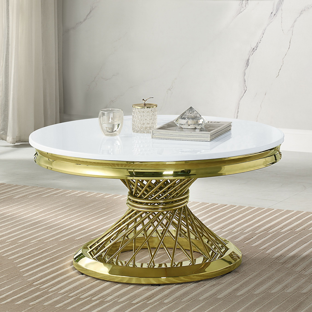 ACME - Fallon Coffee Table with Engineered Stone Top in Engineered Stone Top/Gold