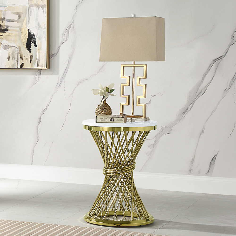 ACME - Fallon End Table with Engineered Stone Top in Engineered Stone Top/Gold