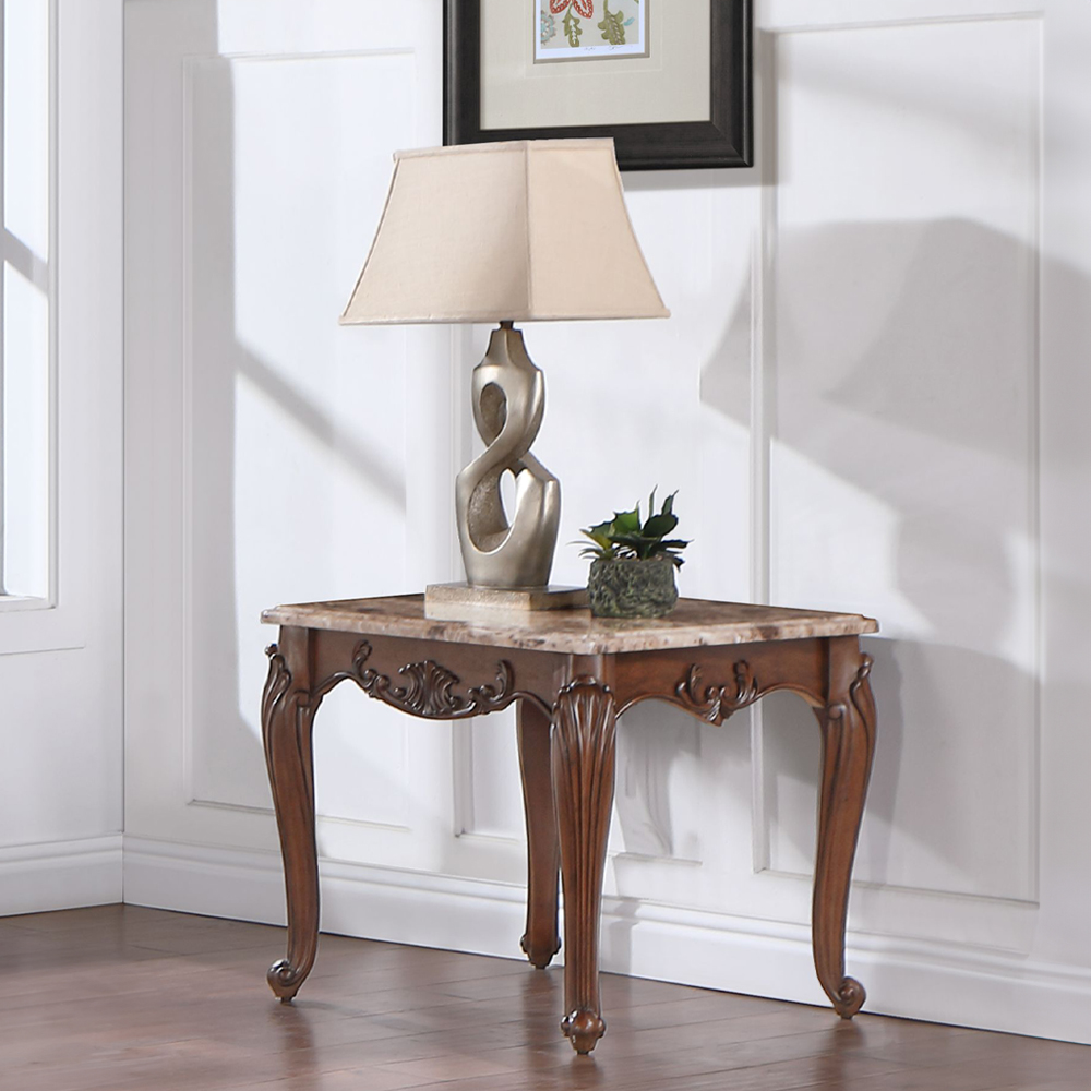 ACME - Nayla End Table in Natural Marble Top/Cherry