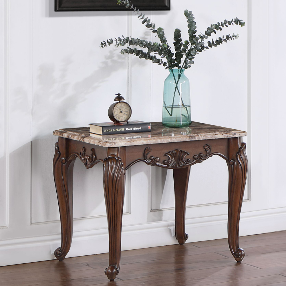 ACME - Nayla End Table in Natural Marble Top/Cherry