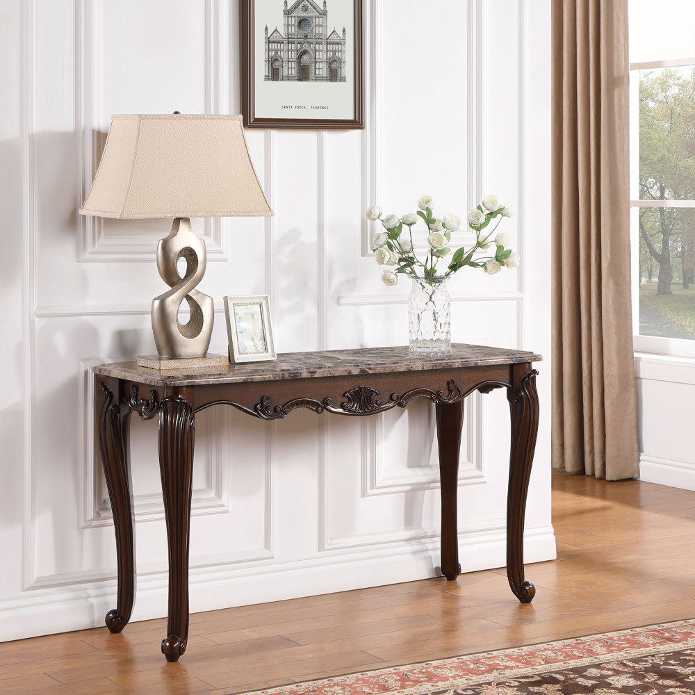 ACME - Nayla Sofa Table in Natural Marble Top/Cherry