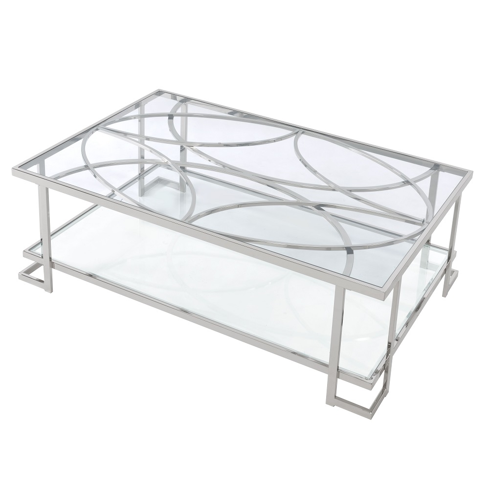 ACME - Kalan Coffee Table in Glass/Silver