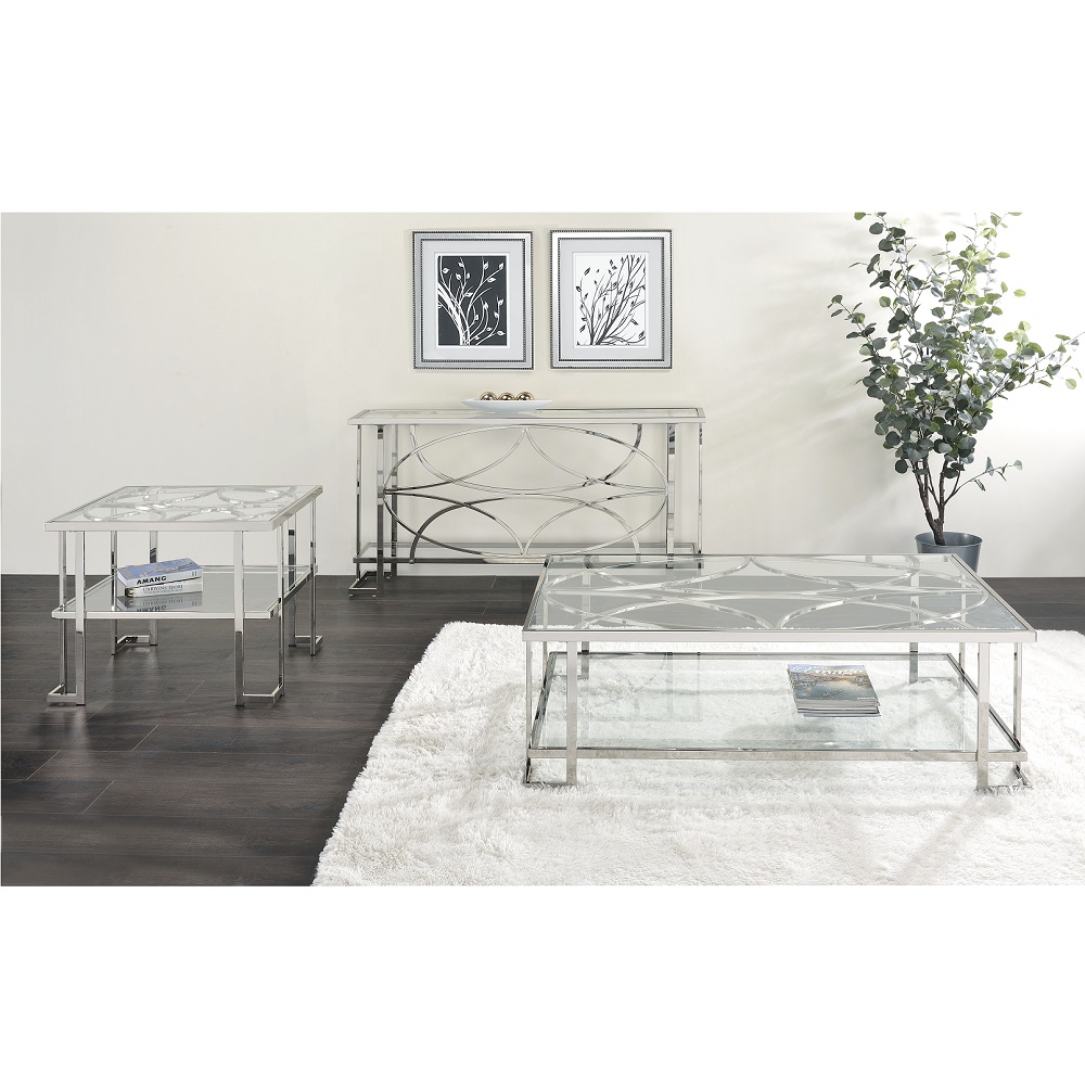 ACME - Kalan Coffee Table in Glass/Silver