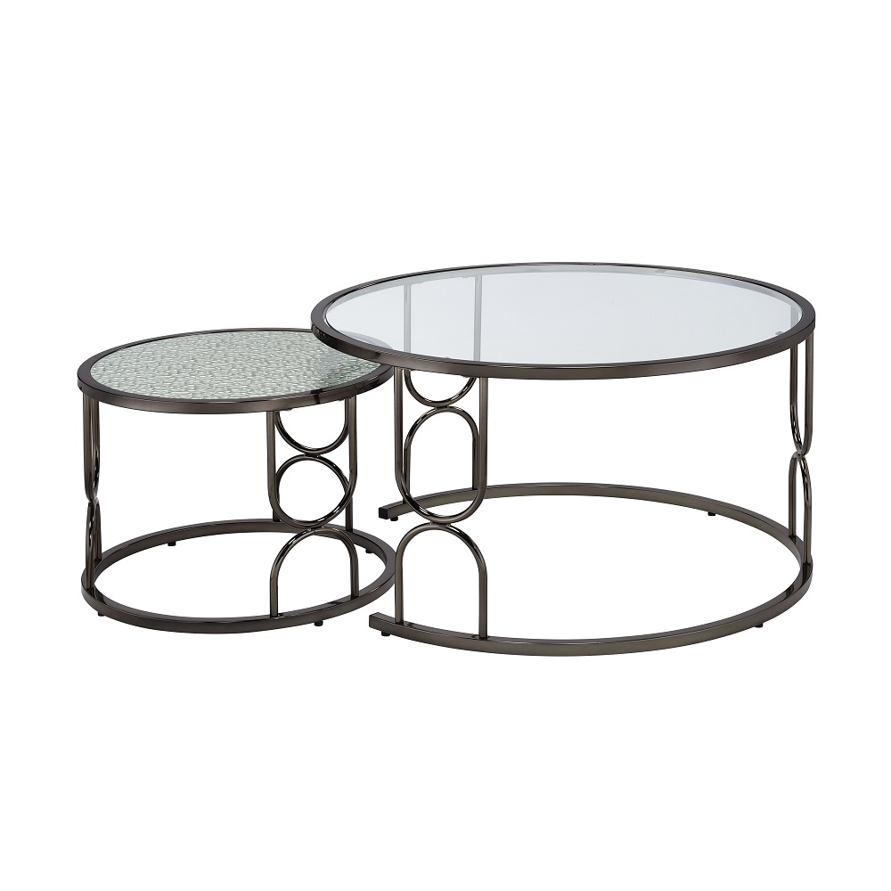 ACME - Kaimi Nesting Coffee Table Set in Patterned Mirror Glass/Black