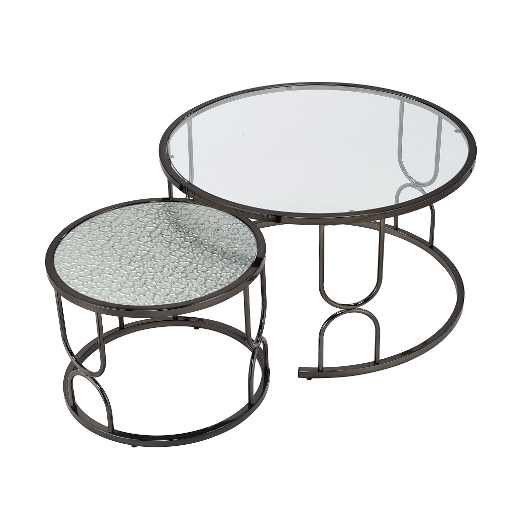 ACME - Kaimi Nesting Coffee Table Set in Patterned Mirror Glass/Black