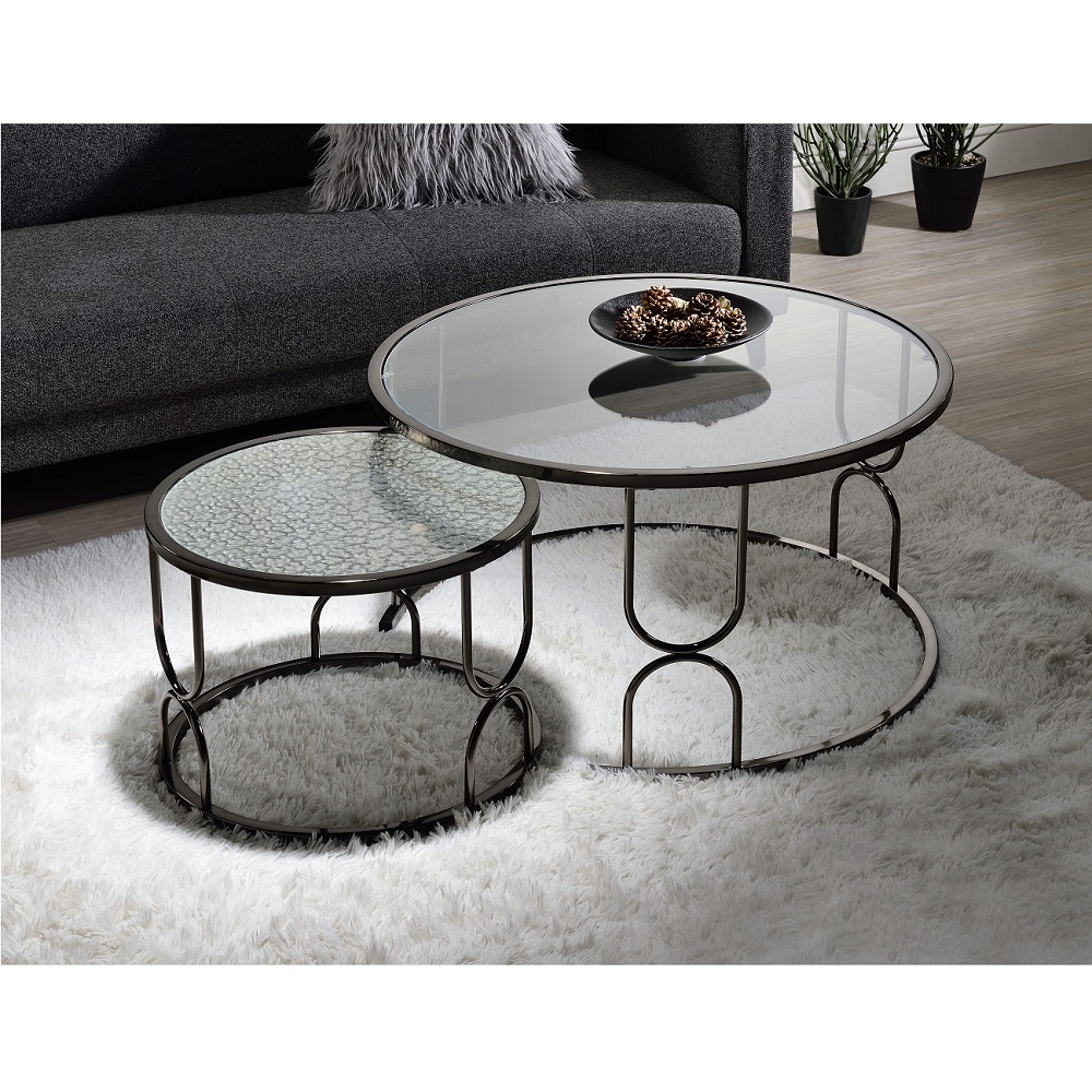 ACME - Kaimi Nesting Coffee Table Set in Patterned Mirror Glass/Black