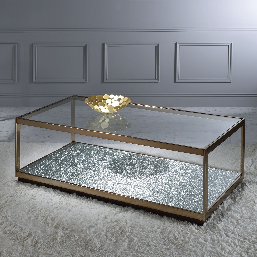 ACME - Kaia Coffee Table in Glass/Gold