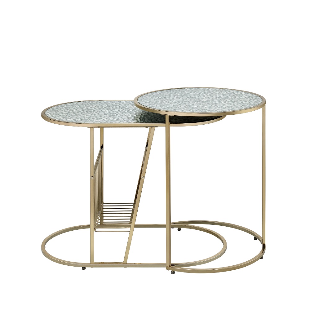 ACME - Kesha Nesting Table Set in Patterned Mirror Glass/Gold