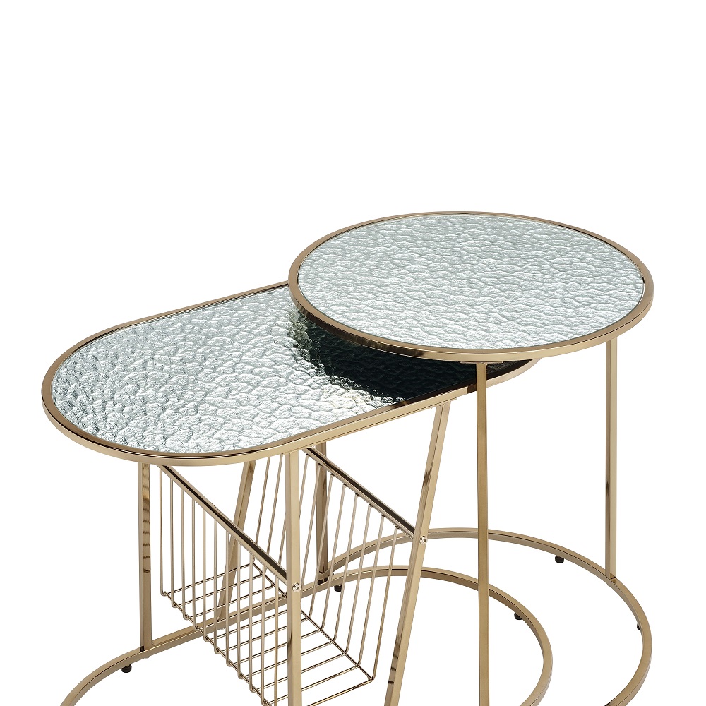 ACME - Kesha Nesting Table Set in Patterned Mirror Glass/Gold