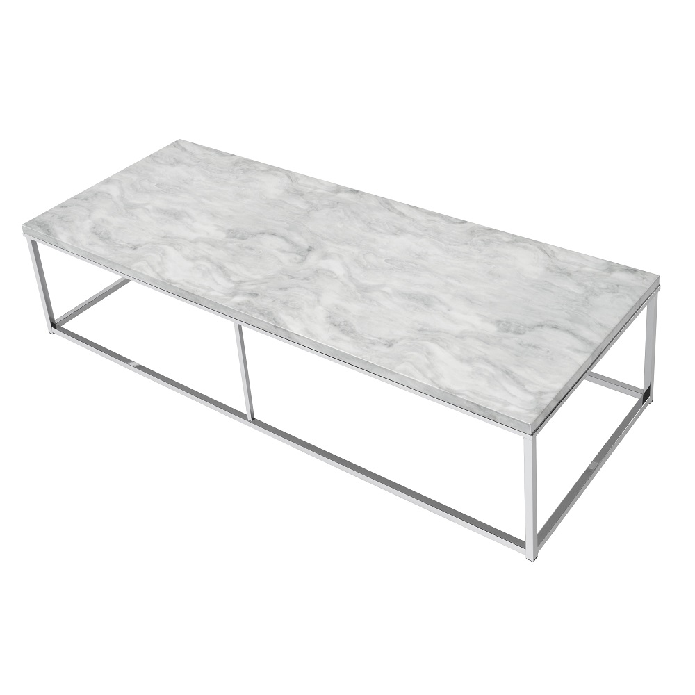 ACME - Voleta Coffee Table in Engineered Stone Top/Chrome