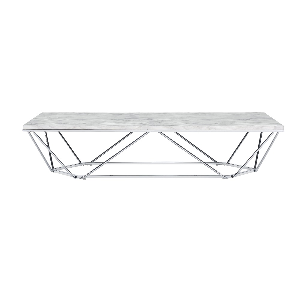 ACME - Luz Coffee Table in Engineered Stone Top/Chrome