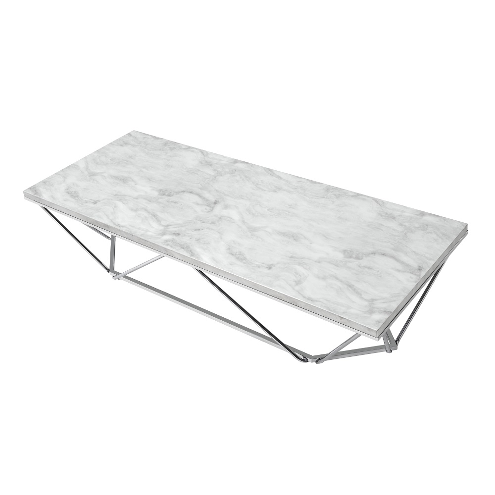 ACME - Luz Coffee Table in Engineered Stone Top/Chrome