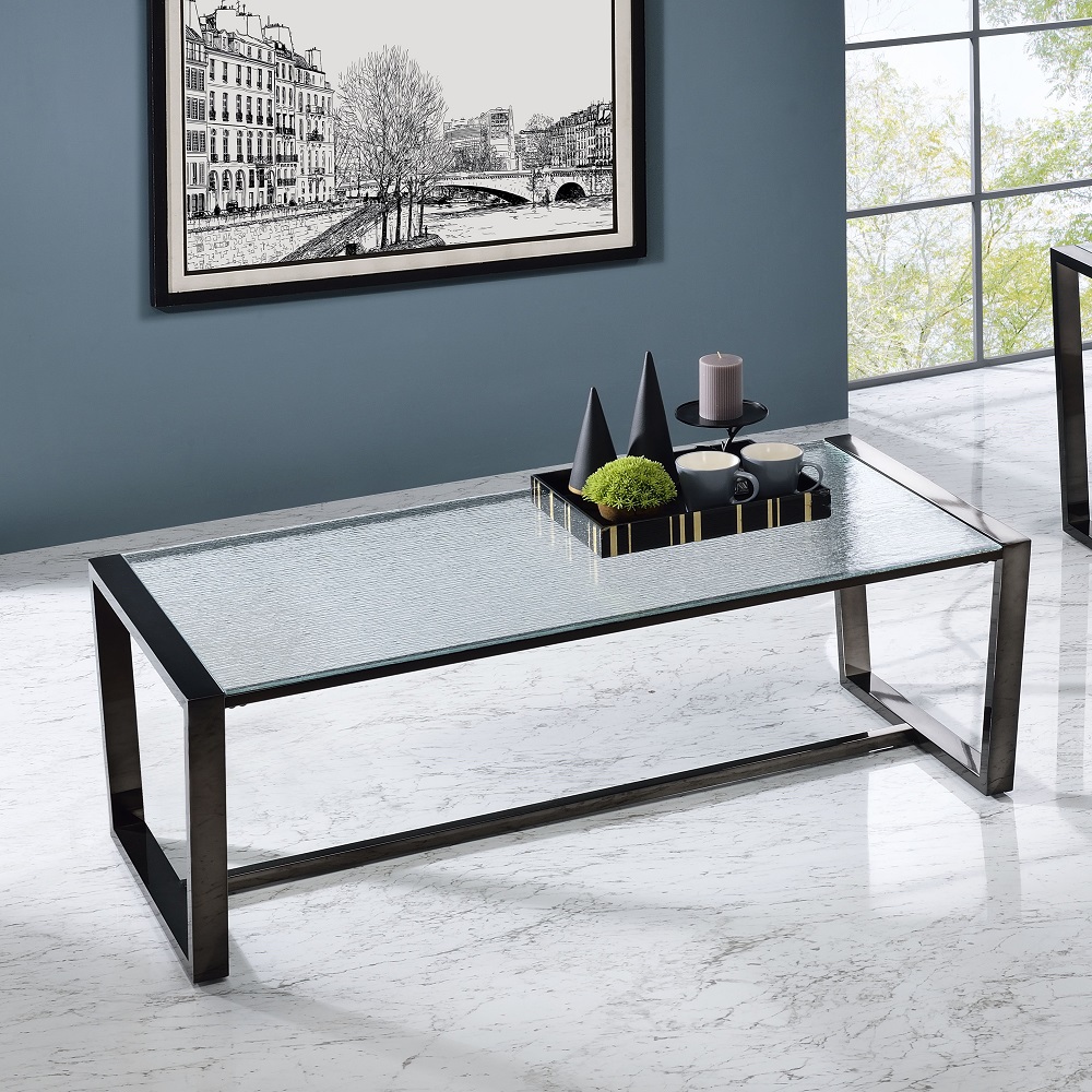 ACME - Kaia II Coffee Table in Patterned Mirror Glass/Black