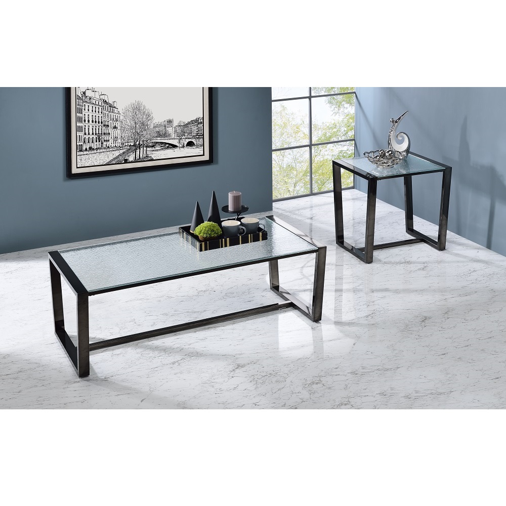 ACME - Kaia II Coffee Table in Patterned Mirror Glass/Black