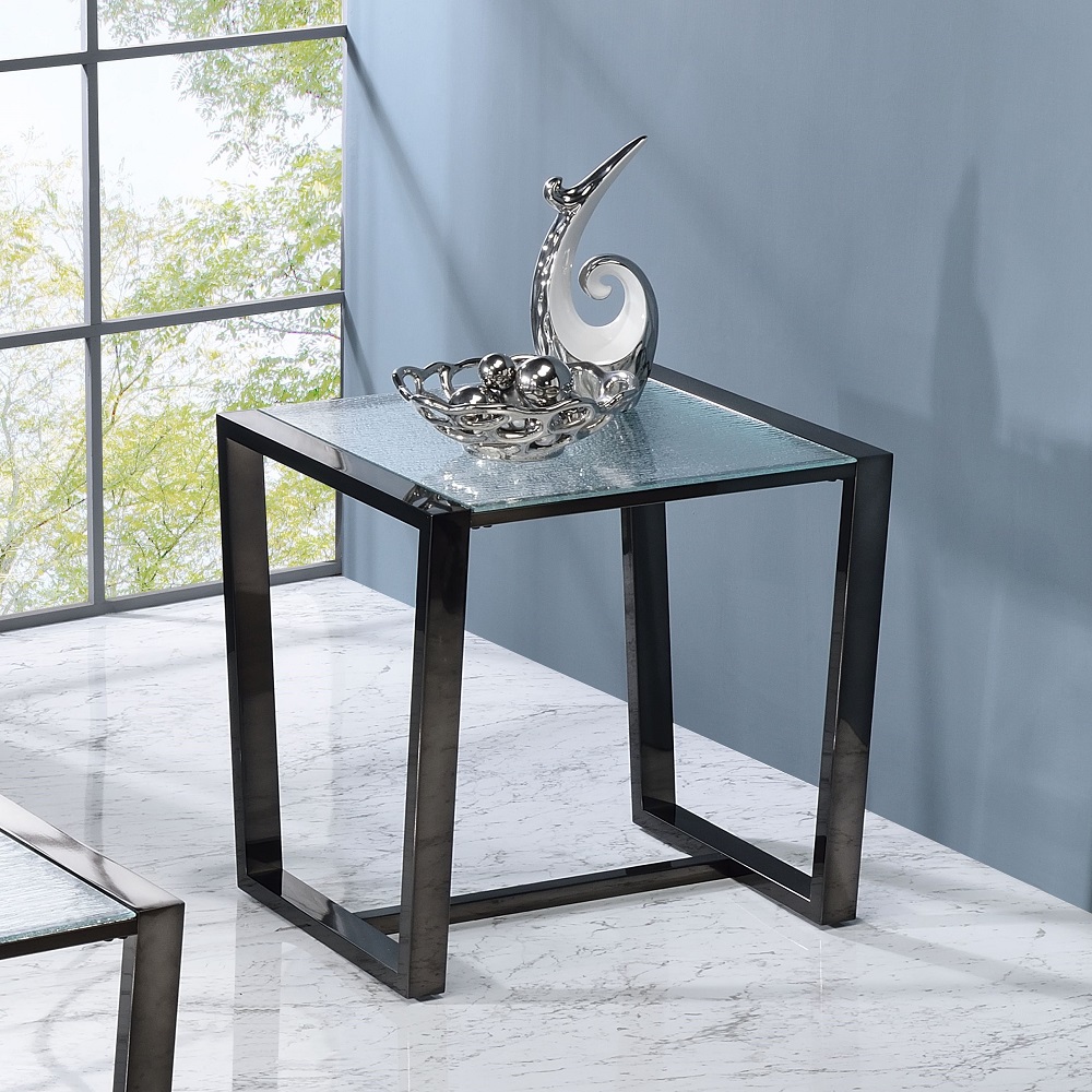 ACME - Kaia II End Table in Patterned Mirror Glass/Black