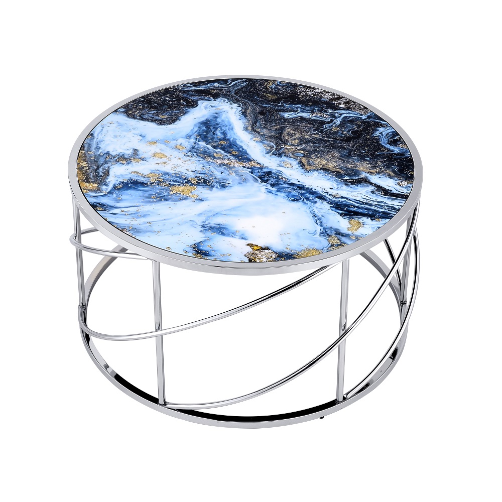 ACME - Lyda Coffee Table in Blue Marble Print/Chrome