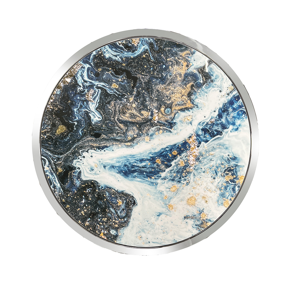 ACME - Lyda End Table in Blue Marble Print/Chrome