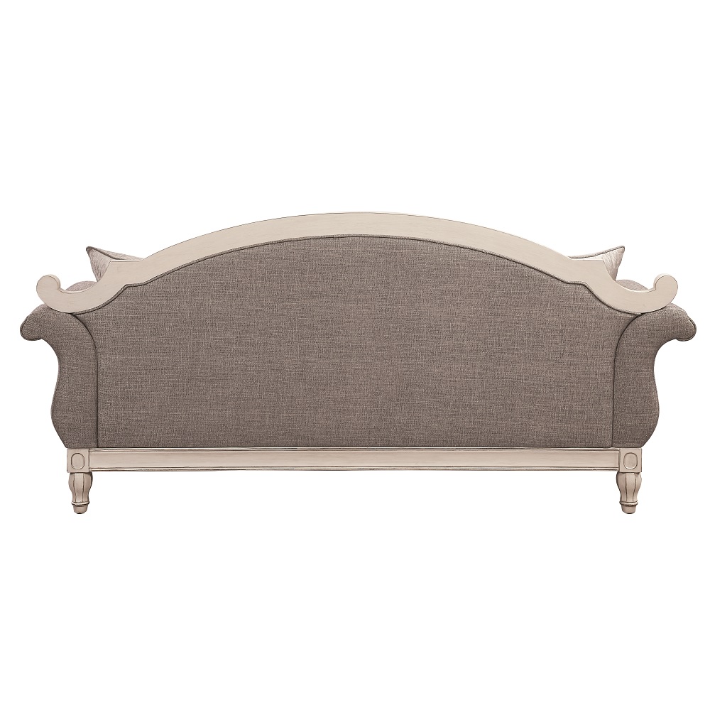 ACME - Florian Sofa with 4 Pillows in Gray Antique White