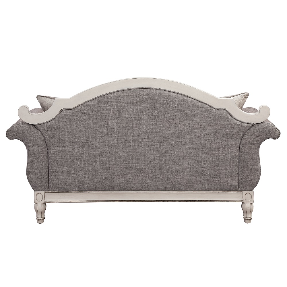 ACME - Florian Loveseat with 3 Pillows in Gray Antique White