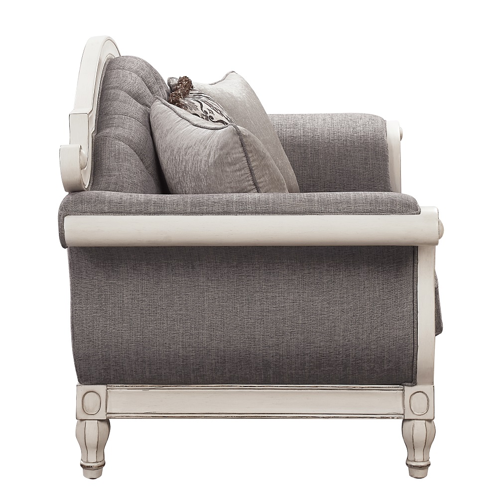 ACME - Florian Loveseat with 3 Pillows in Gray Antique White