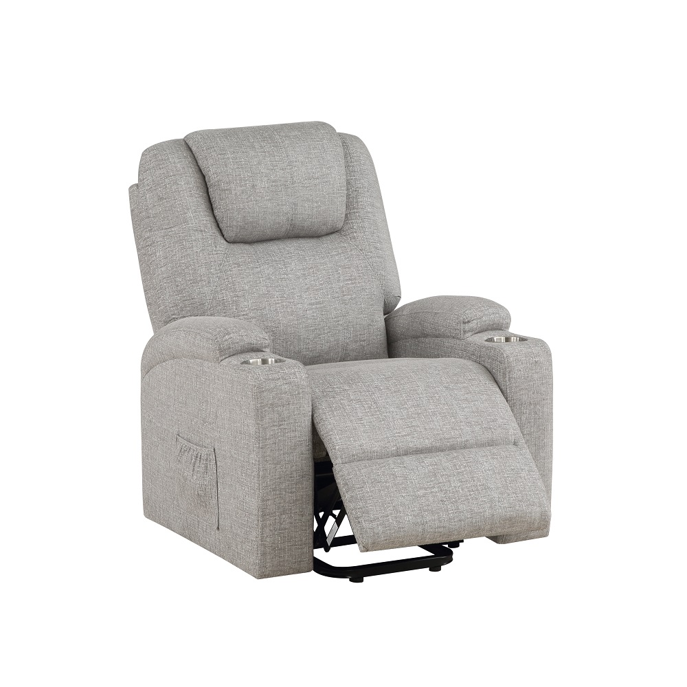 ACME™ Recliner with Power Lift & Massage - Light Gray Chenille