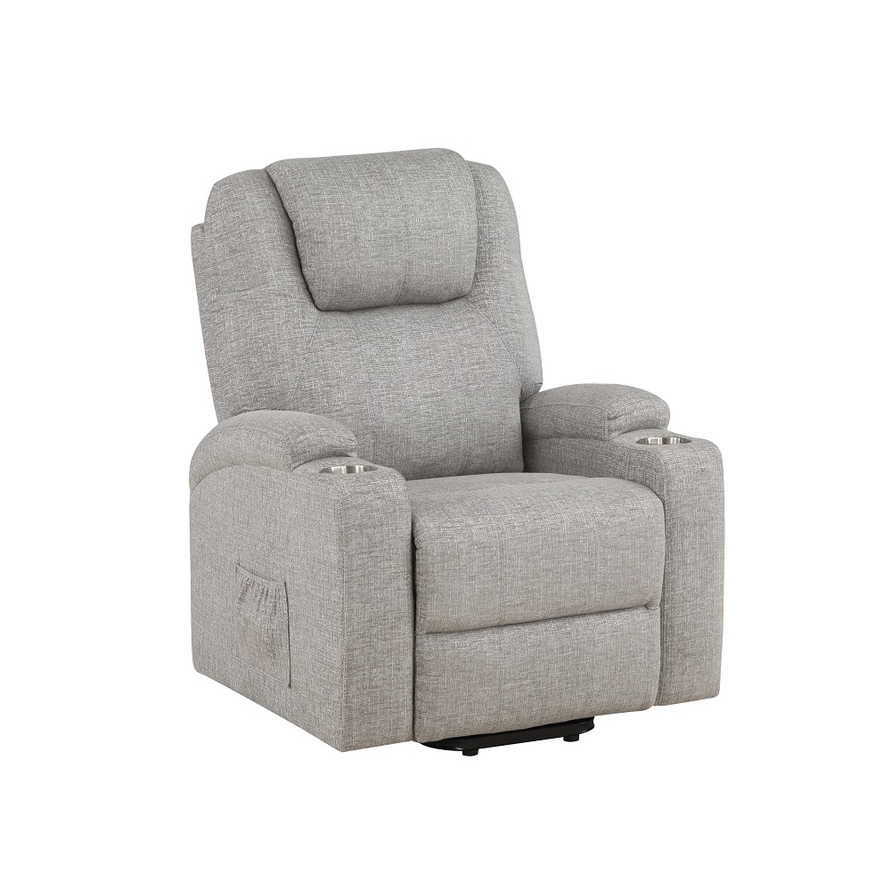 ACME™ Recliner with Power Lift & Massage - Light Gray Chenille