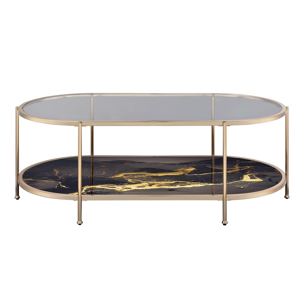 ACME Fiorella Coffee Table - Black Marble Print/Champagne