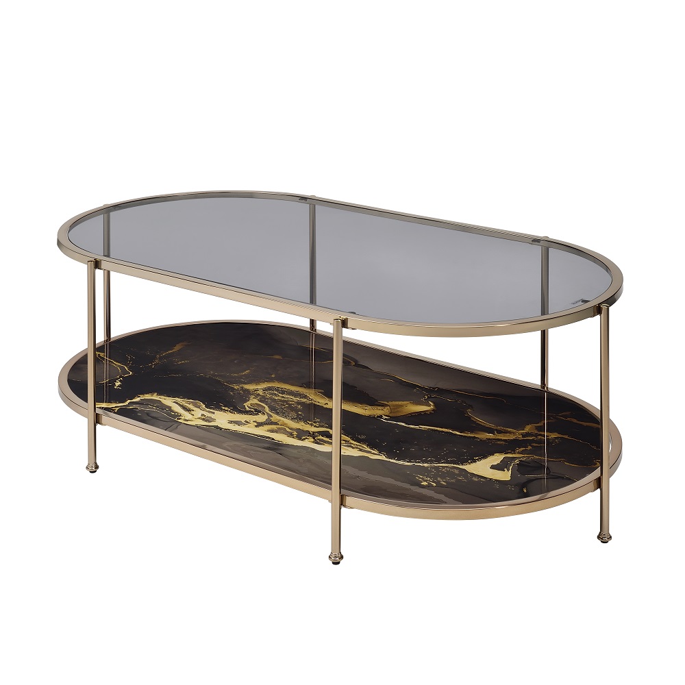 ACME Fiorella Coffee Table - Black Marble Print/Champagne