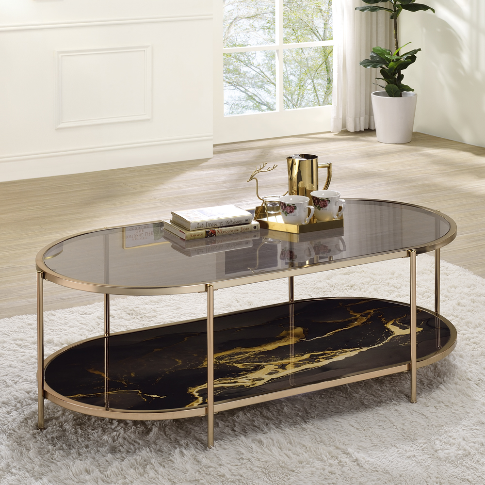 ACME Fiorella Coffee Table - Black Marble Print/Champagne