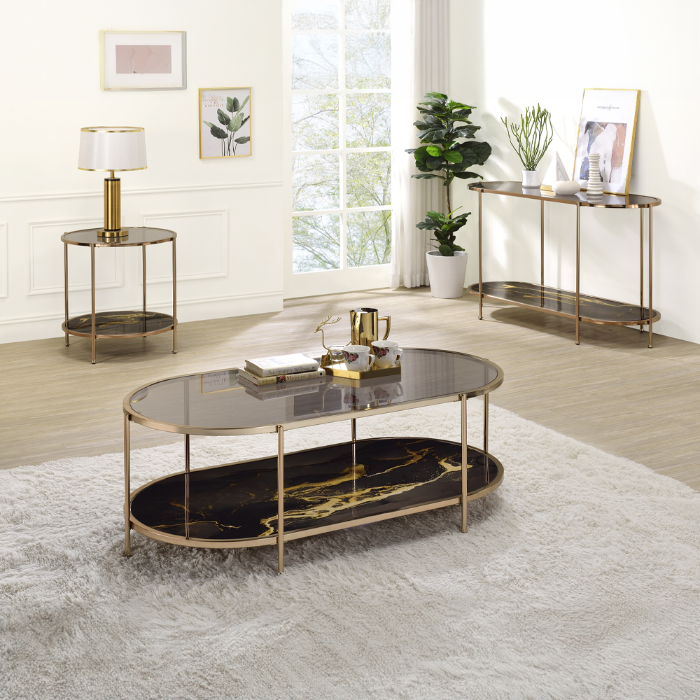 ACME Fiorella Coffee Table - Black Marble Print/Champagne