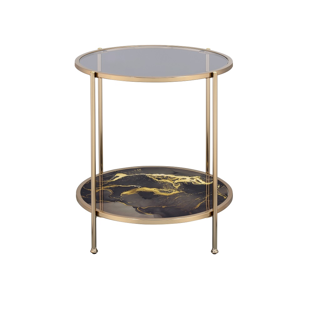 ACME Fiorella End Table - Black Marble Print/Champagne