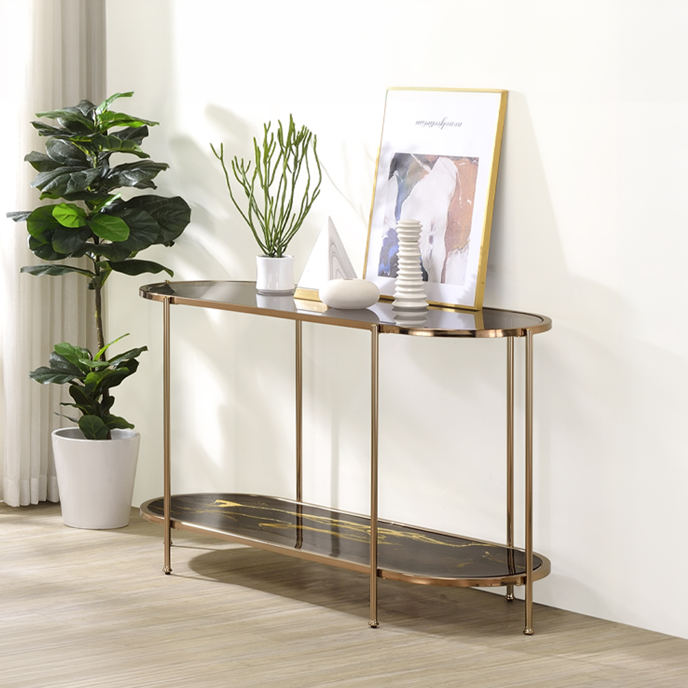 ACME Fiorella Sofa Table - Black Marble Print/Champagne