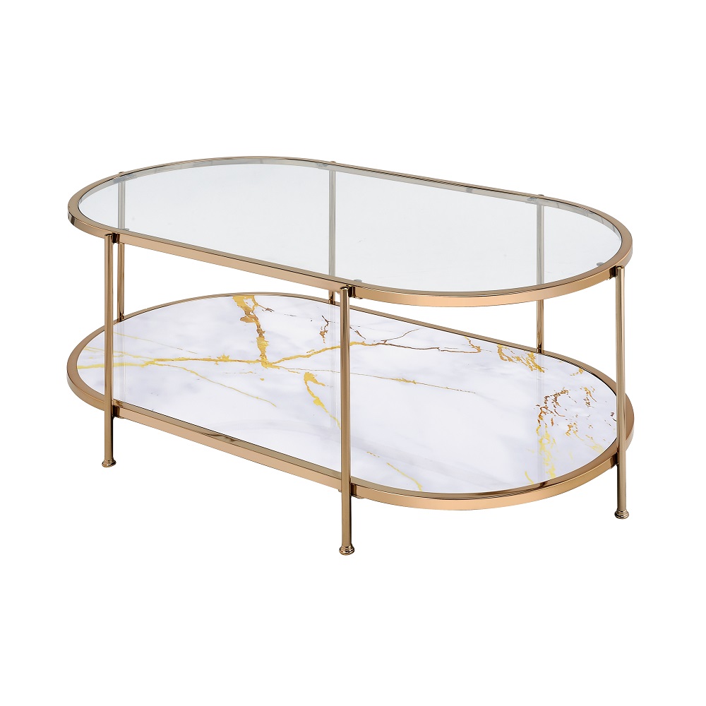 ACME Fiorella Coffee Table - White Marble Paint/Champagne