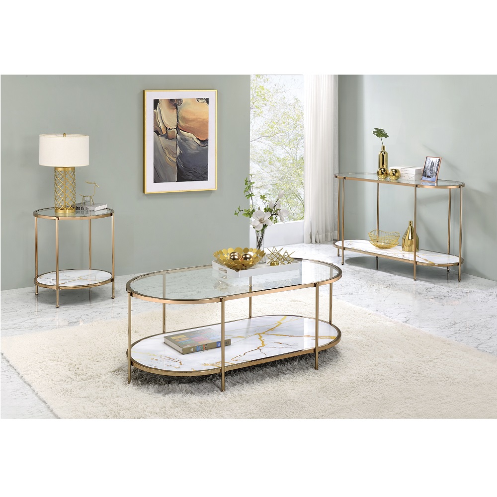 ACME Fiorella Coffee Table - White Marble Paint/Champagne