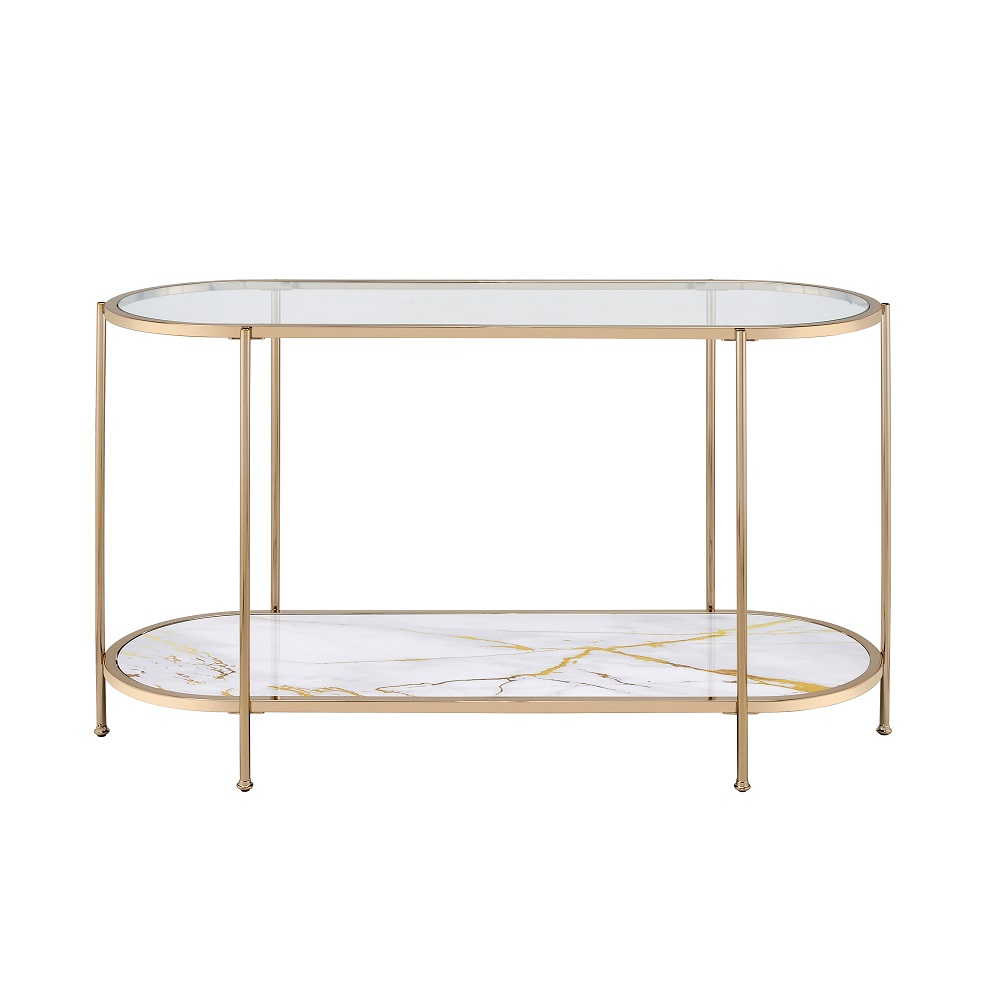 ACME Fiorella Sofa Table - White Marble Paint/Champagne