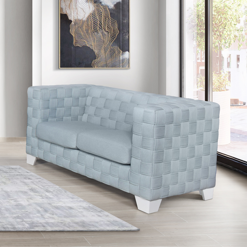 ACME - Saree Loveseat in Light Teal Chenille/White