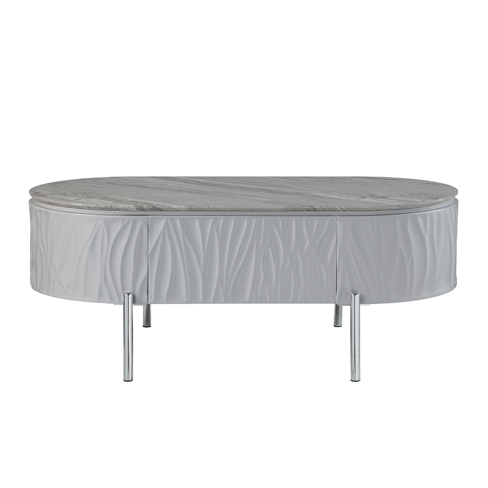 ACME - Yukino Coffee Table in Gray High Gloss/Chrome